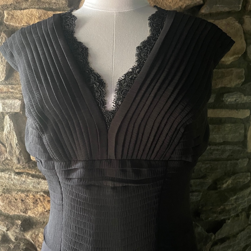 Tadashi Shoji Cap Sleeve Pleated Chiffon Dress - Picture 4 of 7